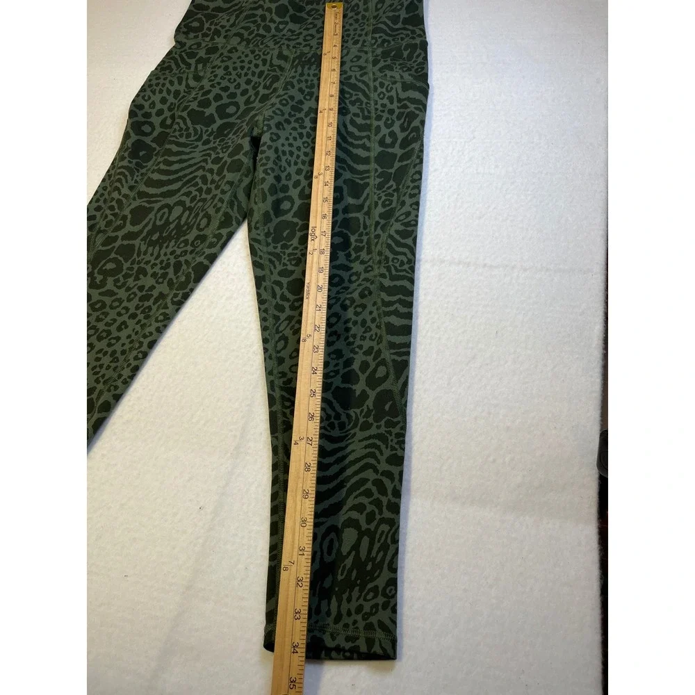 Freely Womens XL Leggings Olive Green Animal Print High Waist Pockets Athletic